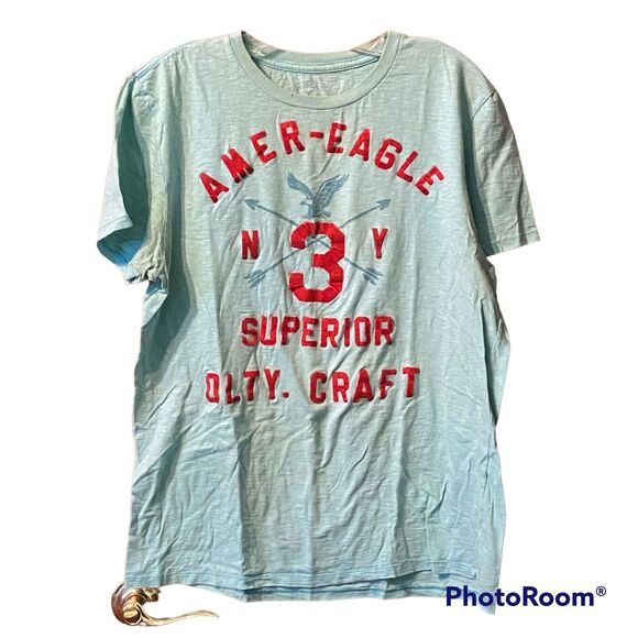 American Eagle Outfitters Top M Single Stitch Flocked Lettering Thrashed Grunge - Picture 1 of 11